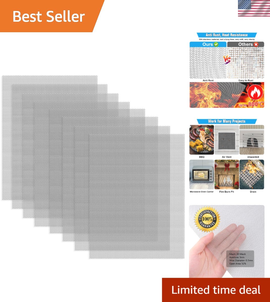 Versatile 8 Pack of 304 Stainless Steel Mesh 8.3'' x 11.8'' - Non-Rusting & Soft