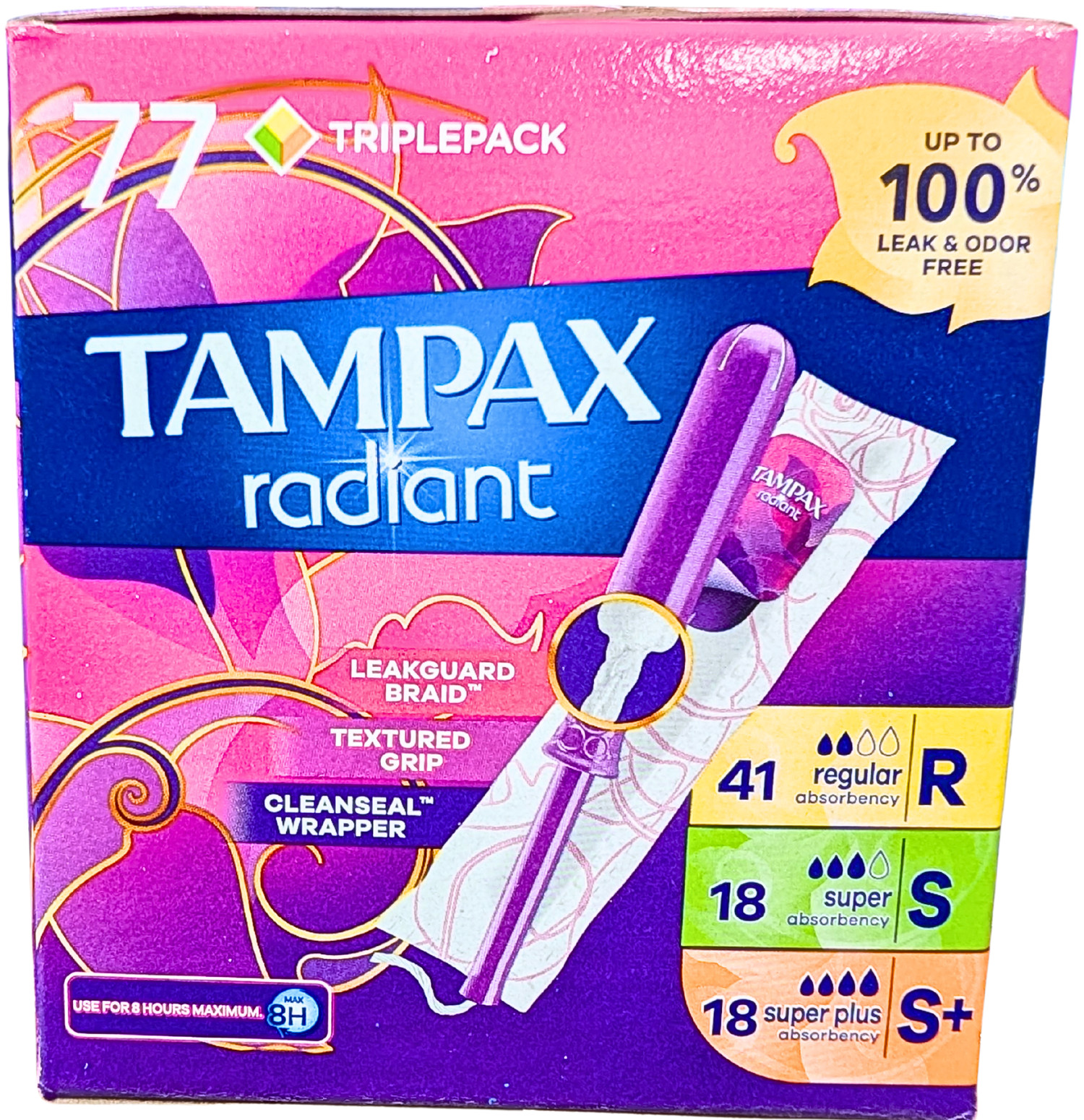 Tampax Radiant Tampons Trio Pack Unscented 77 Count