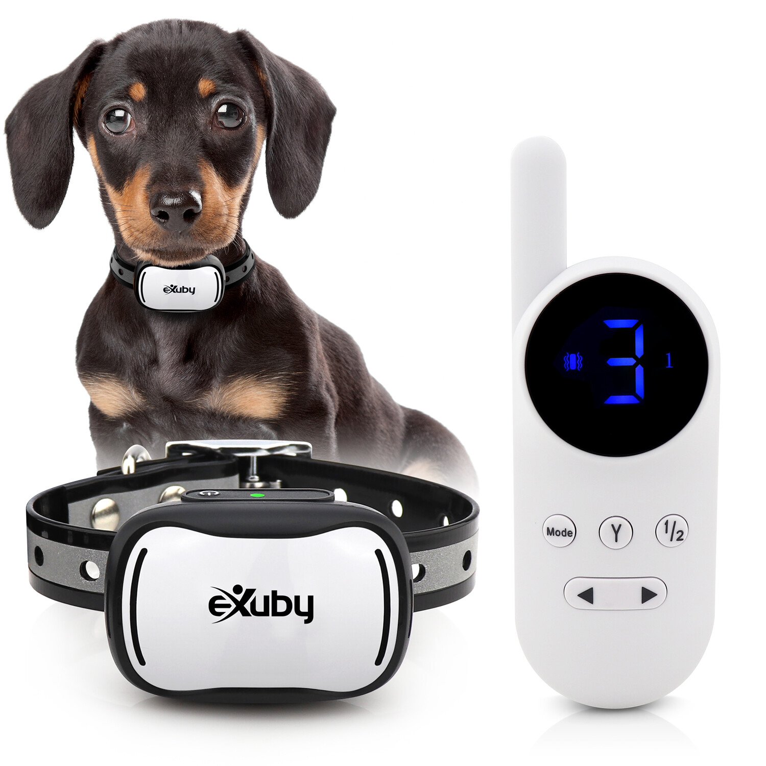 eXuby - Tiny Shock Collar for Small Dogs 5-15lbs - White Remote