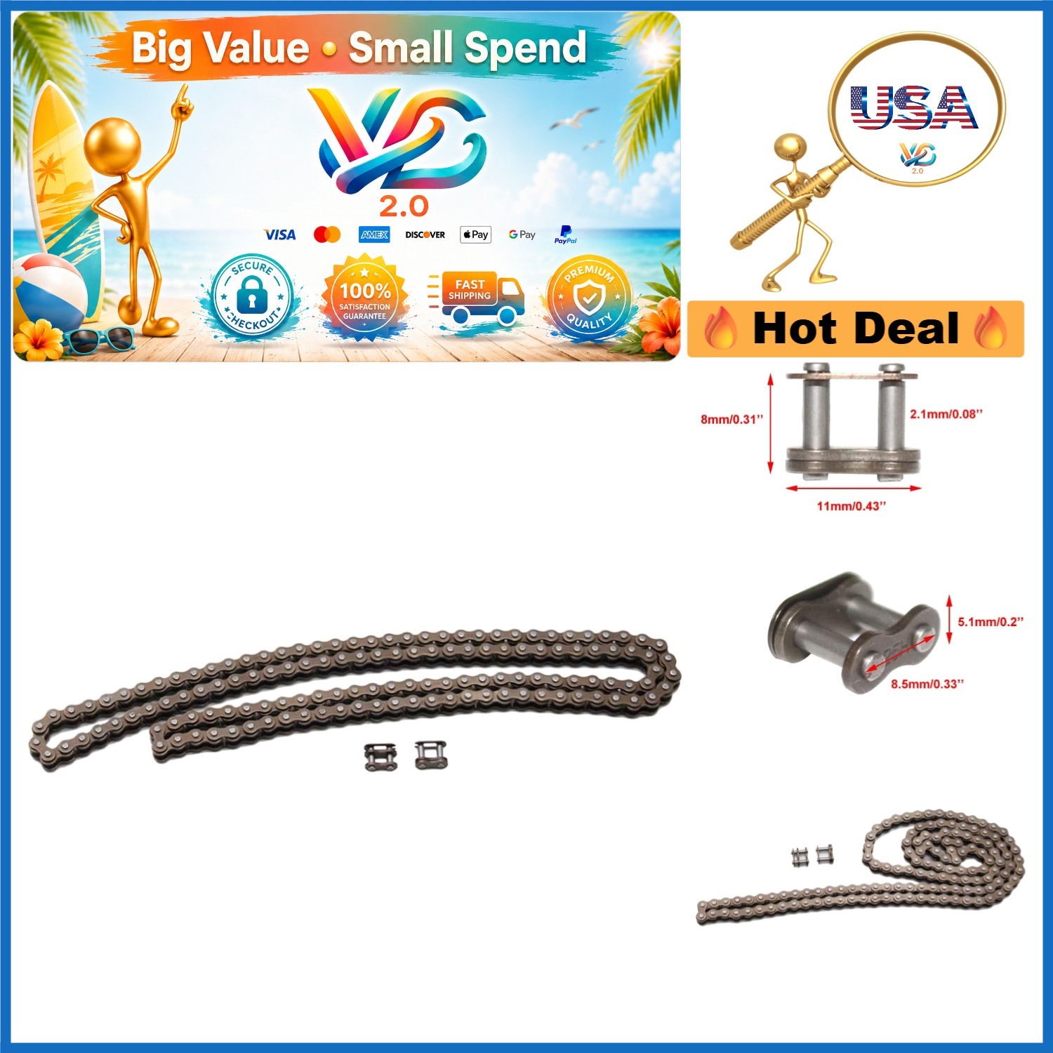 25H 118 Drive Chain with Master Links for 43cc-49cc Mini Pocket Bikes ATV UV ...