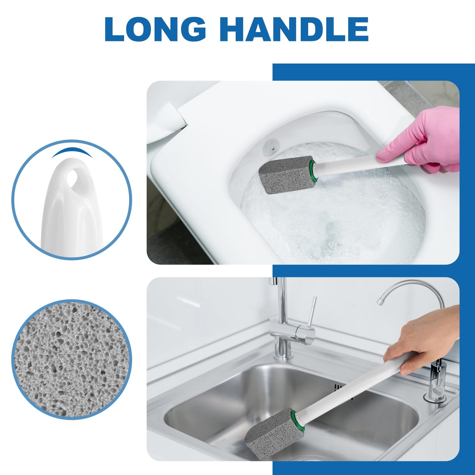 Pumice Stone Toilet Bowl Cleaner with Handle, 1 Wand + 6 Pumice Stones, Clean...