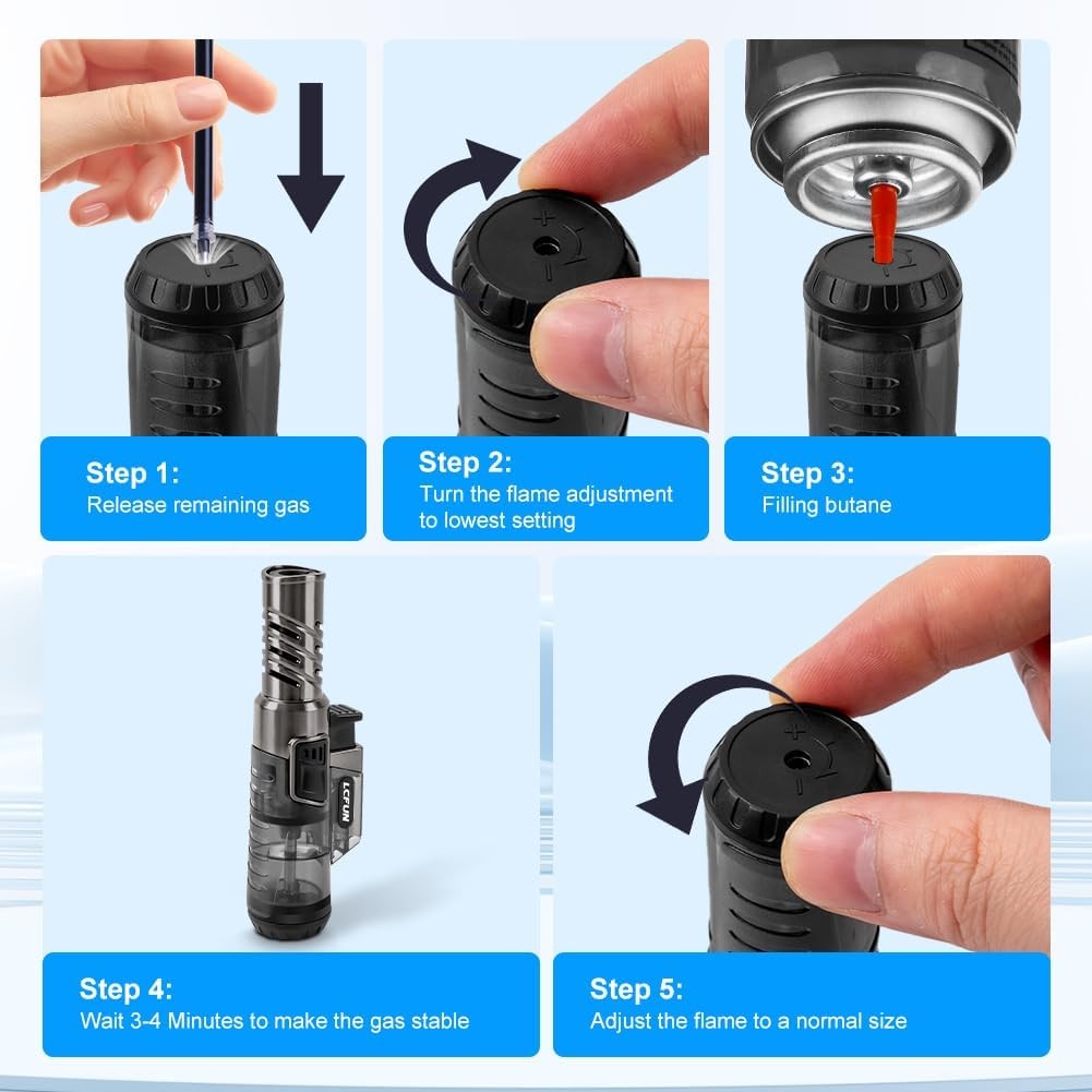 Torch Lighter 2 Pack Windproof Adjustable Single Jet Flame Butane Lighter
