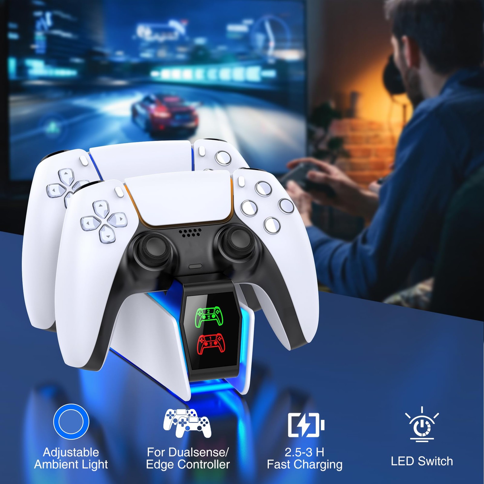 Svetaecho Ps5 Controller Charger Station For Playstation 5 Controllers Led