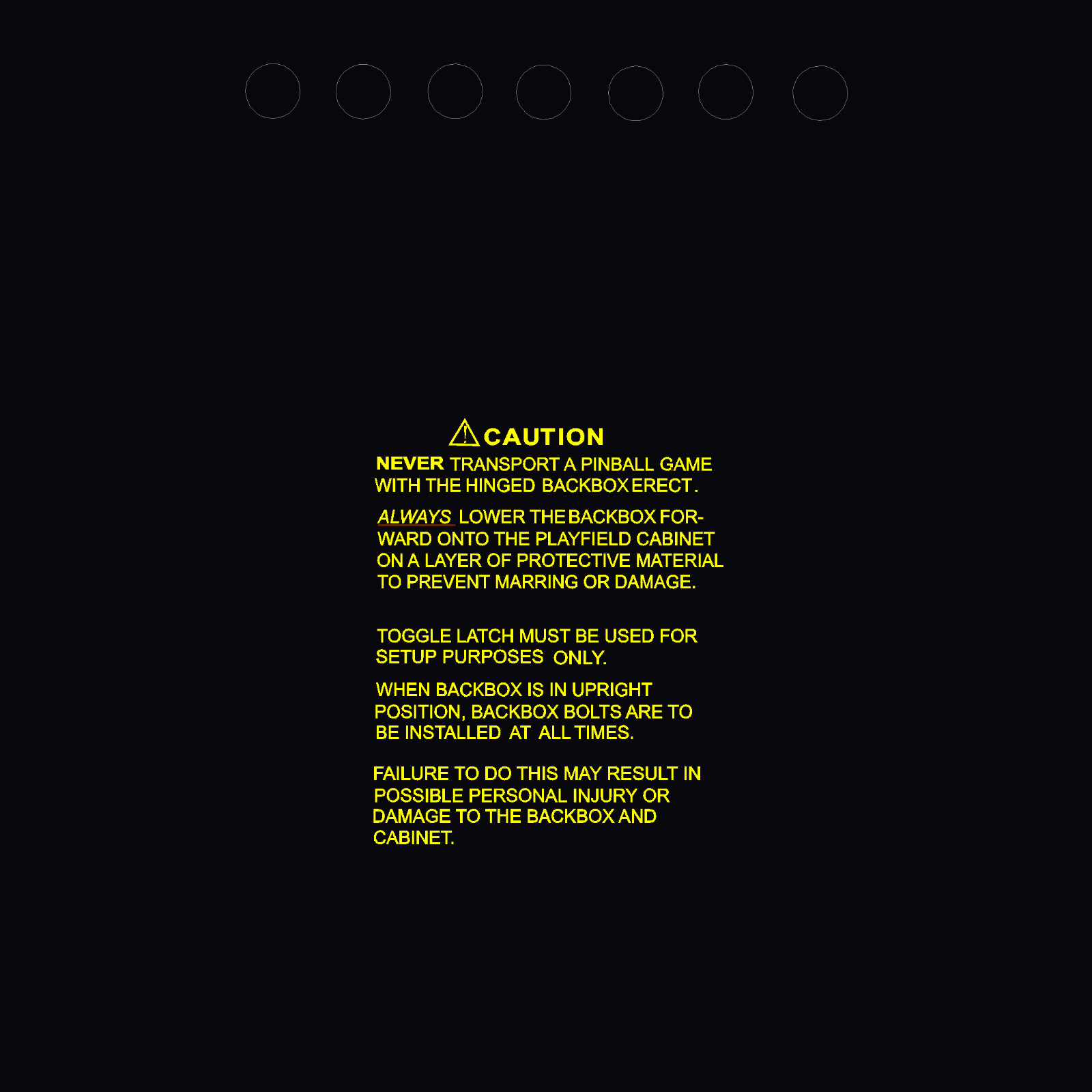 Williams Cyclone System 11 Pinball Machine BACKBOX Warning Text Decal