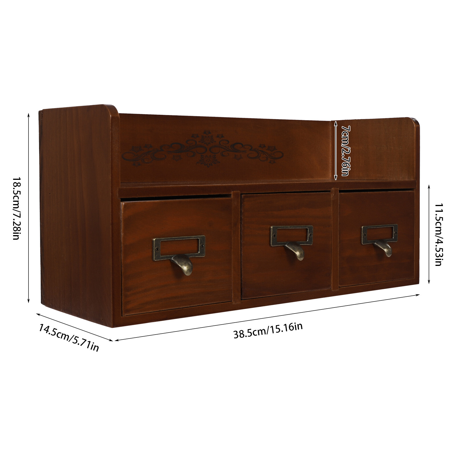 Retro 3 Drawers Wood Desktop Storage Cabinet Cosmetic Jewelry Organizing Cabinet