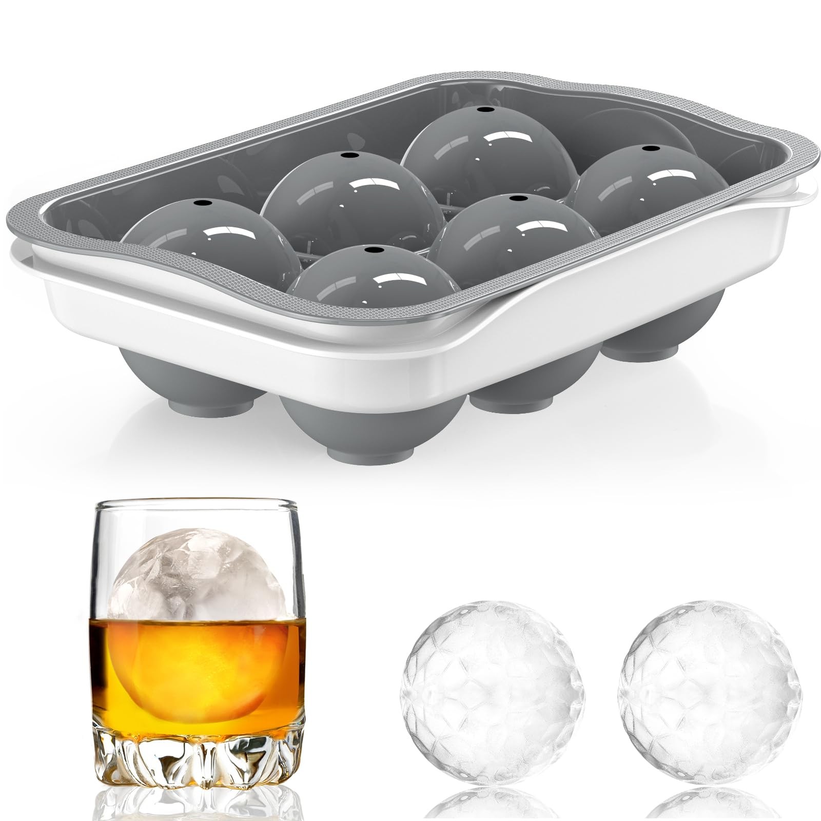 6-Cavity Ice Ball Maker Easy Release Silicone Round Ice Cube Trays with Lids