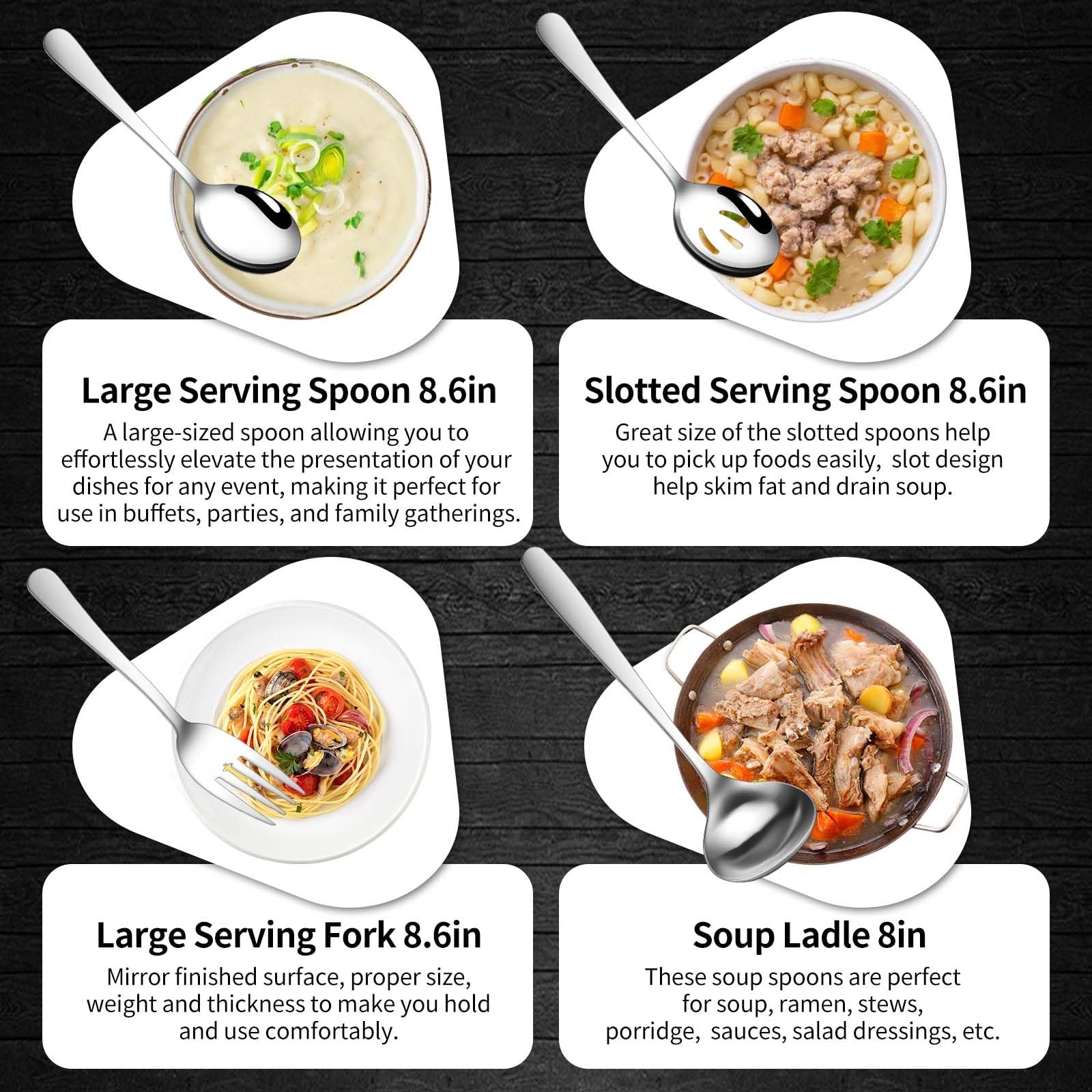 12 Pieces Serving Utensils Include Large Serving Spoons,Slotted Serving Spoon