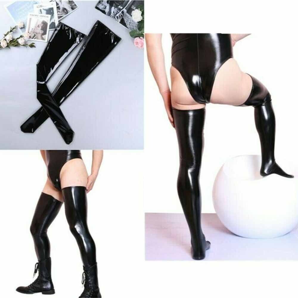 Men Wet Look Latex Long Stockings Thigh High Boots Socks Costume Cosplay Club