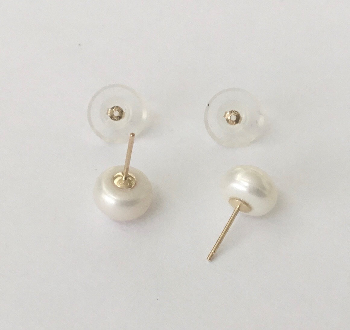 White Cultured Freshwater Pearl 8 - 8.5 mm Solid 14K Gold Stud Earrings NEW