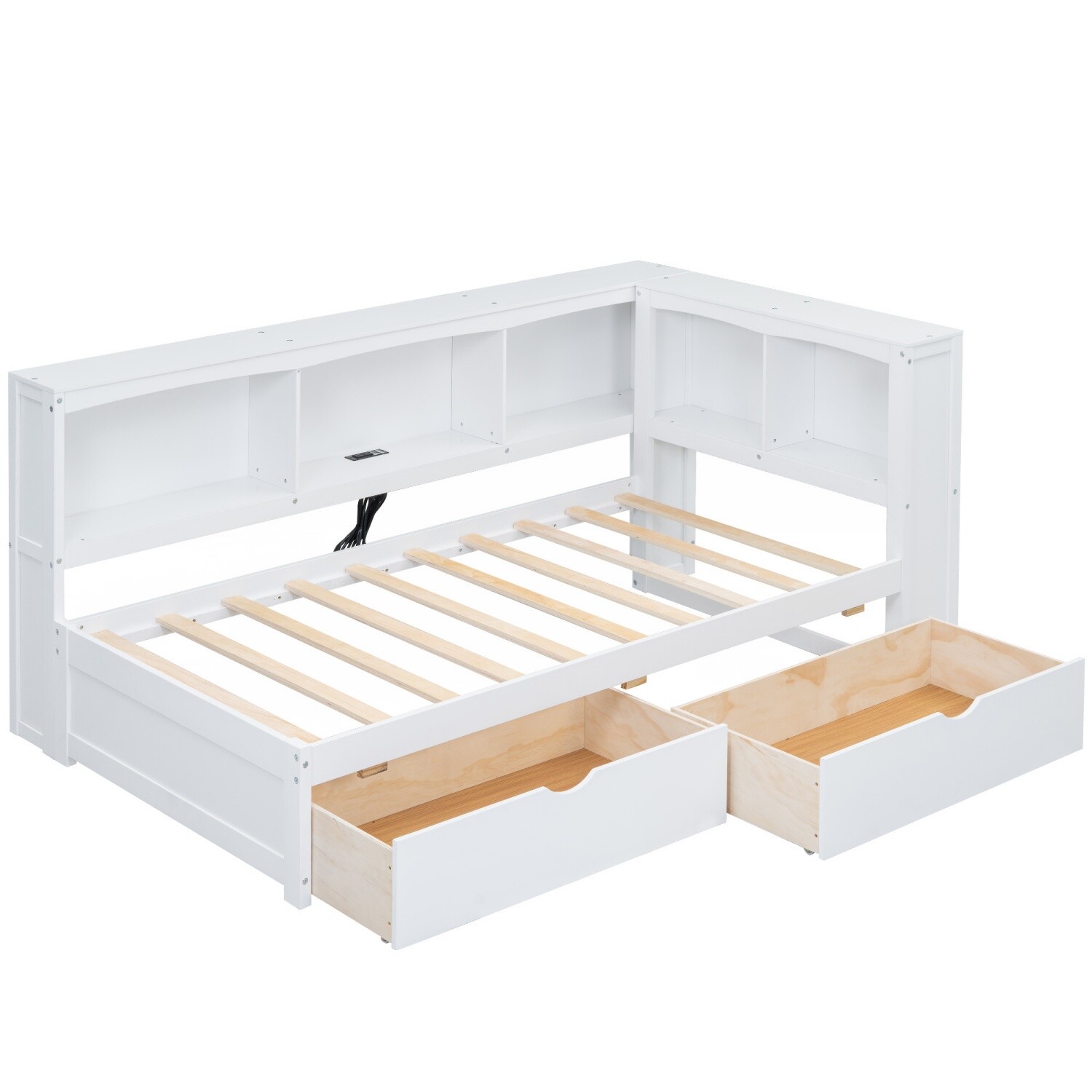 Twin Daybed Wood Bed Frame Sofa Bed w/ 2 Drawers & Storage Cabinet & USB Ports