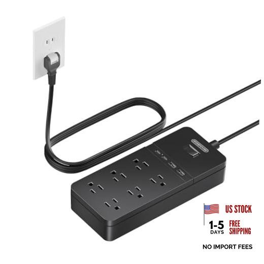 2 Prong Power Strip with 10ft Extension Cord,  2 Prong to 3 Prong Outlet Black