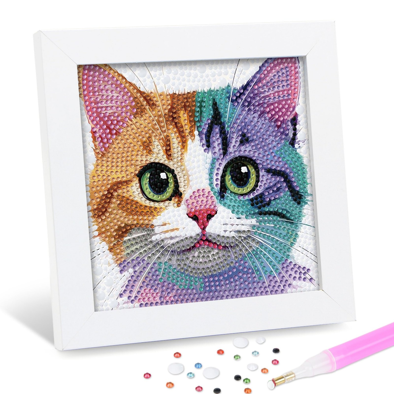 Leixonl Diamond Art Kits for Kids with Framed (7 in) 6x6 inches, Kitten