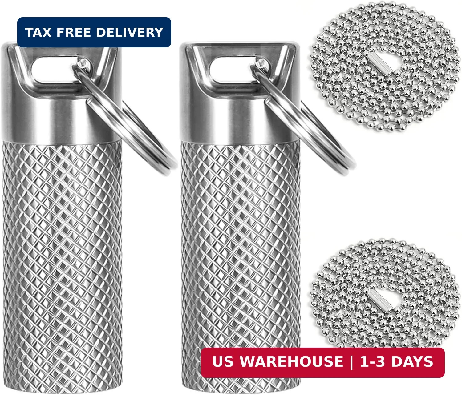 Mini Titanium Pill Box Keychain & Necklace - 100% Waterproof and Airtight, Trave