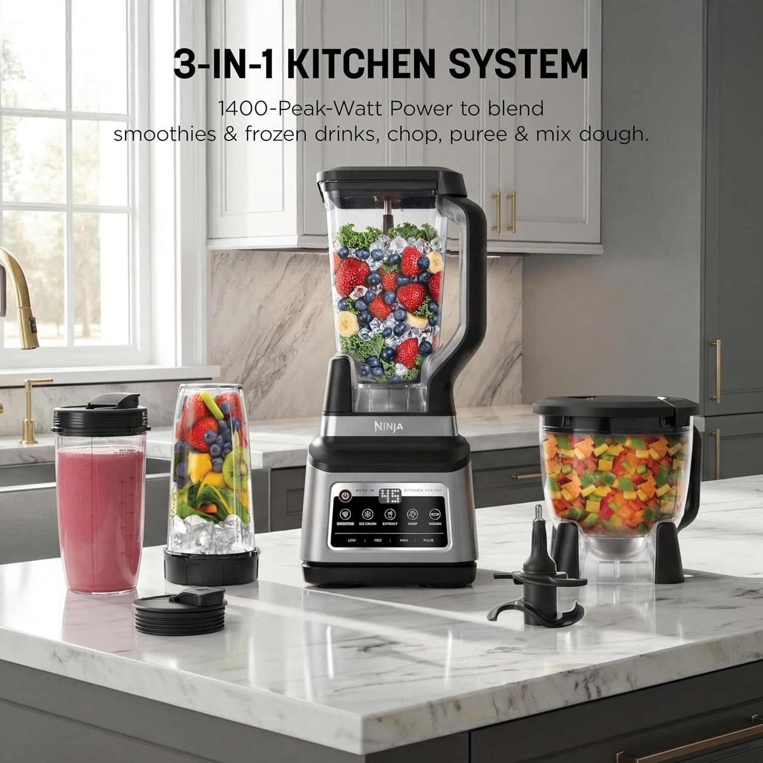 BN801 Professional Plus Kitchen System, 1400 WP, 5 Functions for Smoothies, Chop