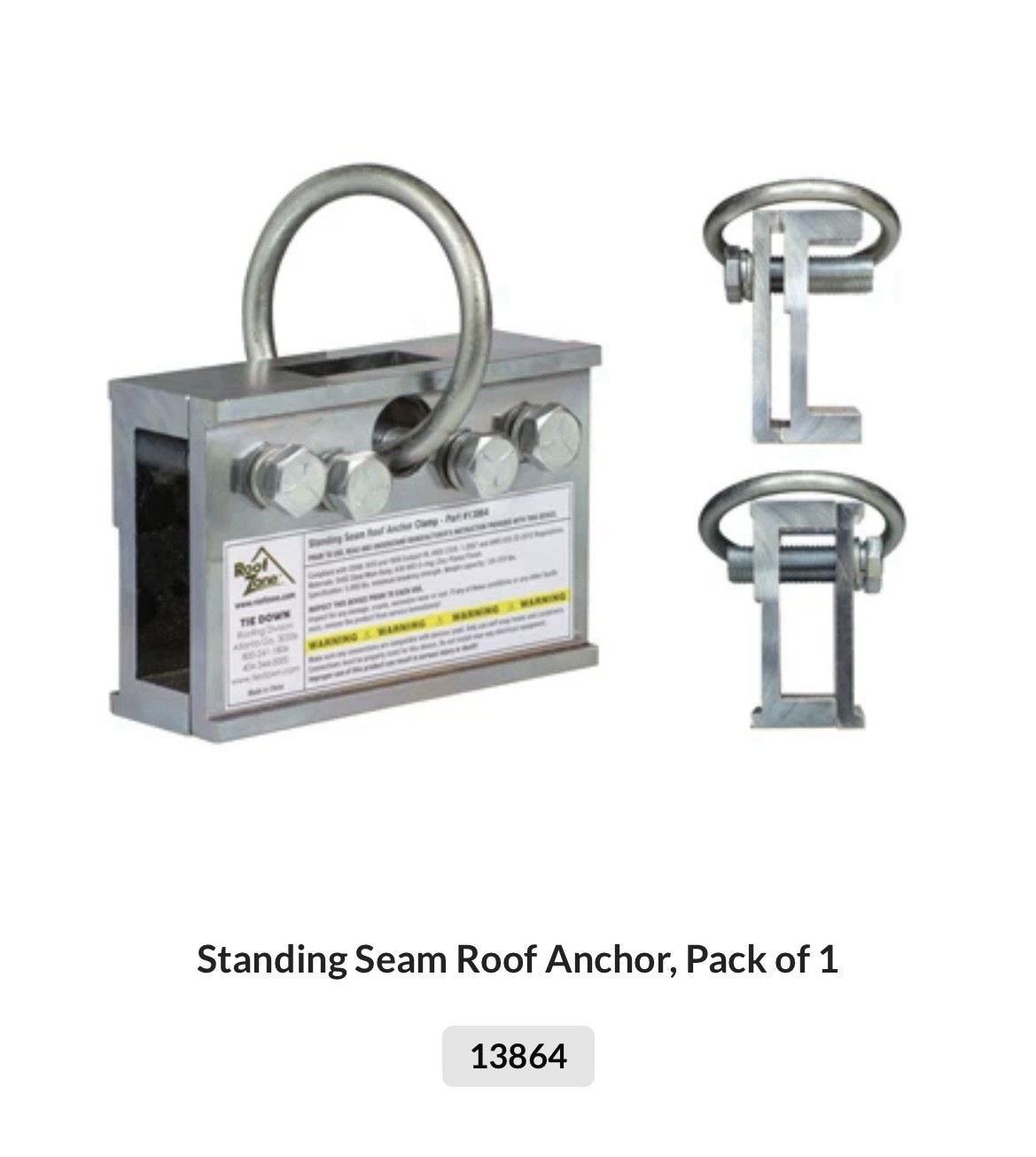 Roof Zone 13864 2-Way Standing Seam Roof Anchor Clamp Fall Protection NEW