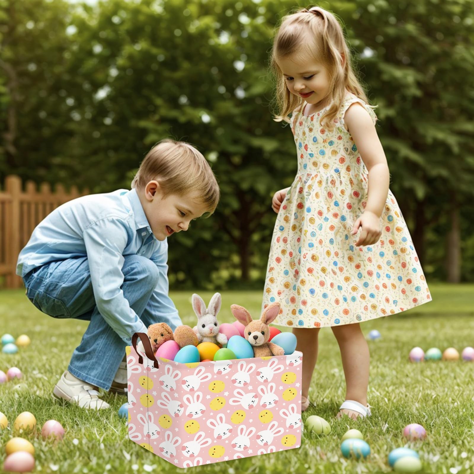 ASKETAM Large Cute Easter Basket for Kid Empty Gift Baby Rectangle Storage Bi...