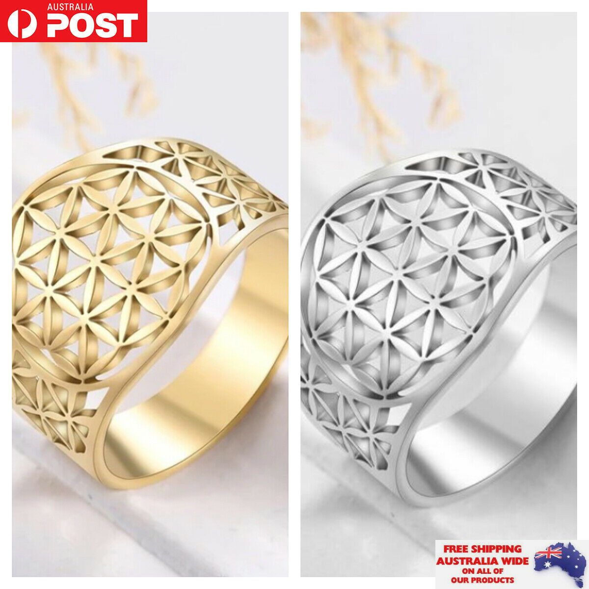 Viking Elegant Flower of Life Ring Stainless Steel Anniversary Unisex Gift Xmas
