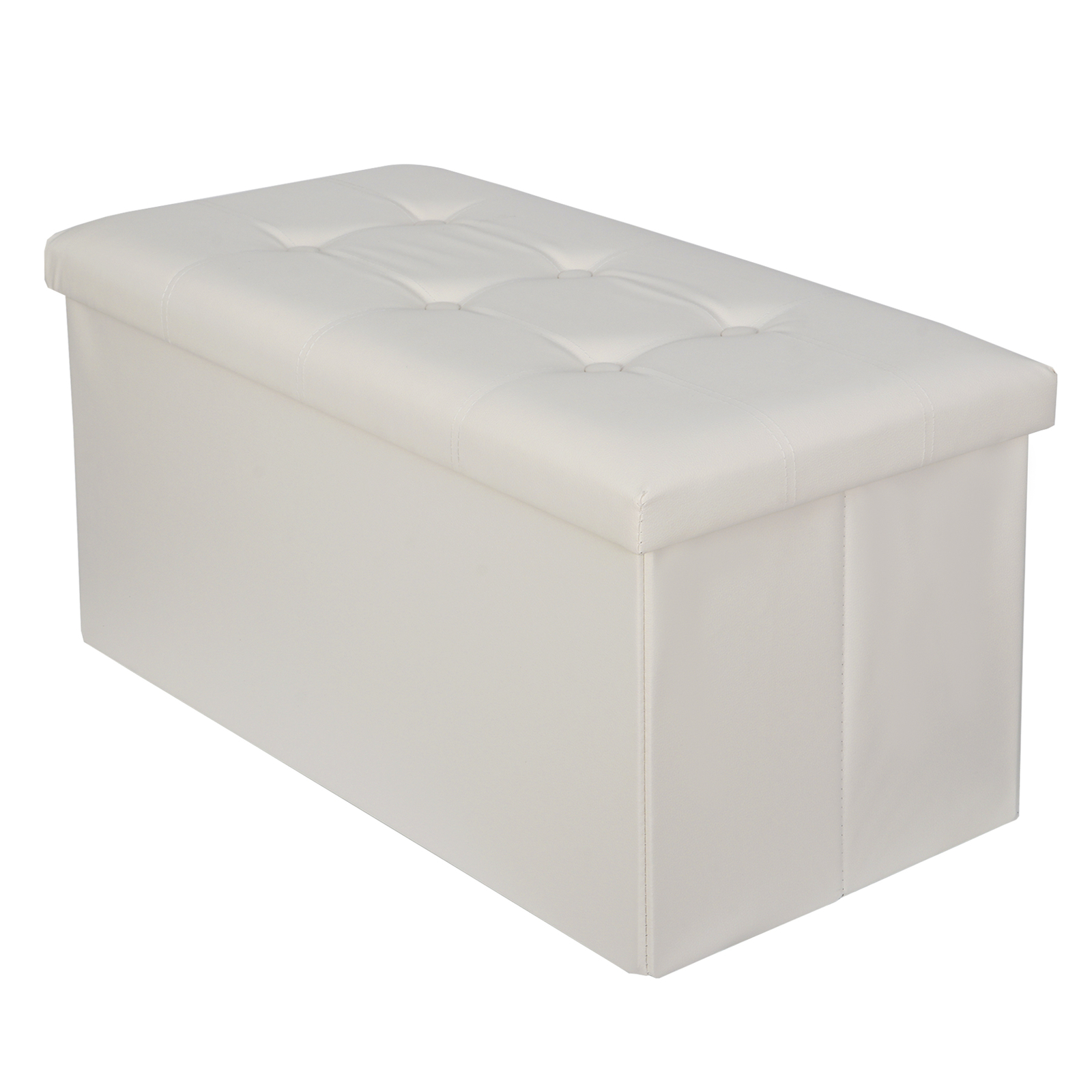 Durable 30" Ottoman Storage Bench Chest Folding Footstool W/Removable Lid Beige