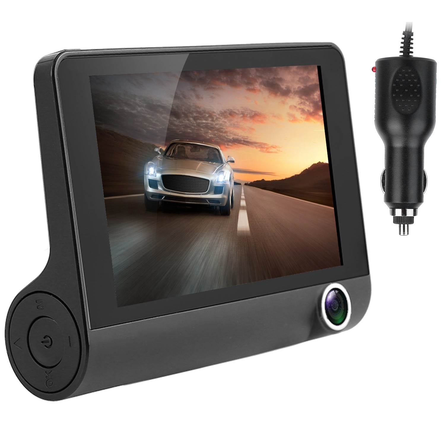1296P Car DVR Dash Camera 4" 3 Lens Vehicle Driving Recorder Seamless Recording