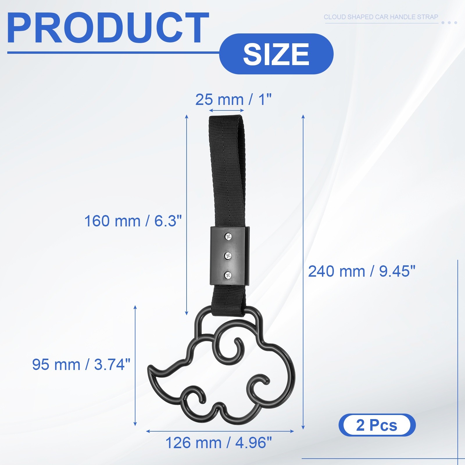 2 Pcs Car Handle Ring, Cloud Shaped Car Handle Strap, Black Black Band
