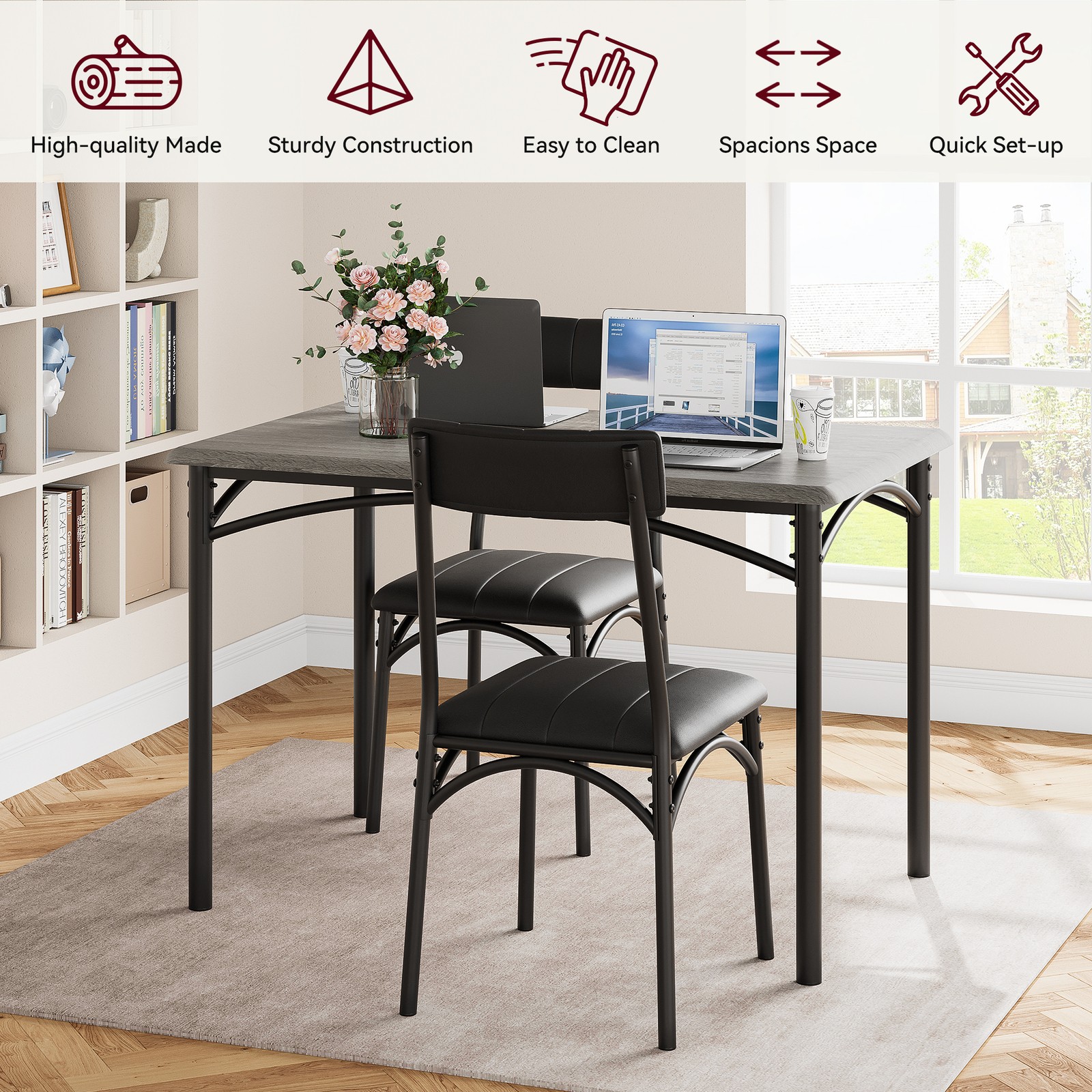 5-Piece Dining Table Set Metal Table & 4 Chairs Kitchen Breakfast Furniture