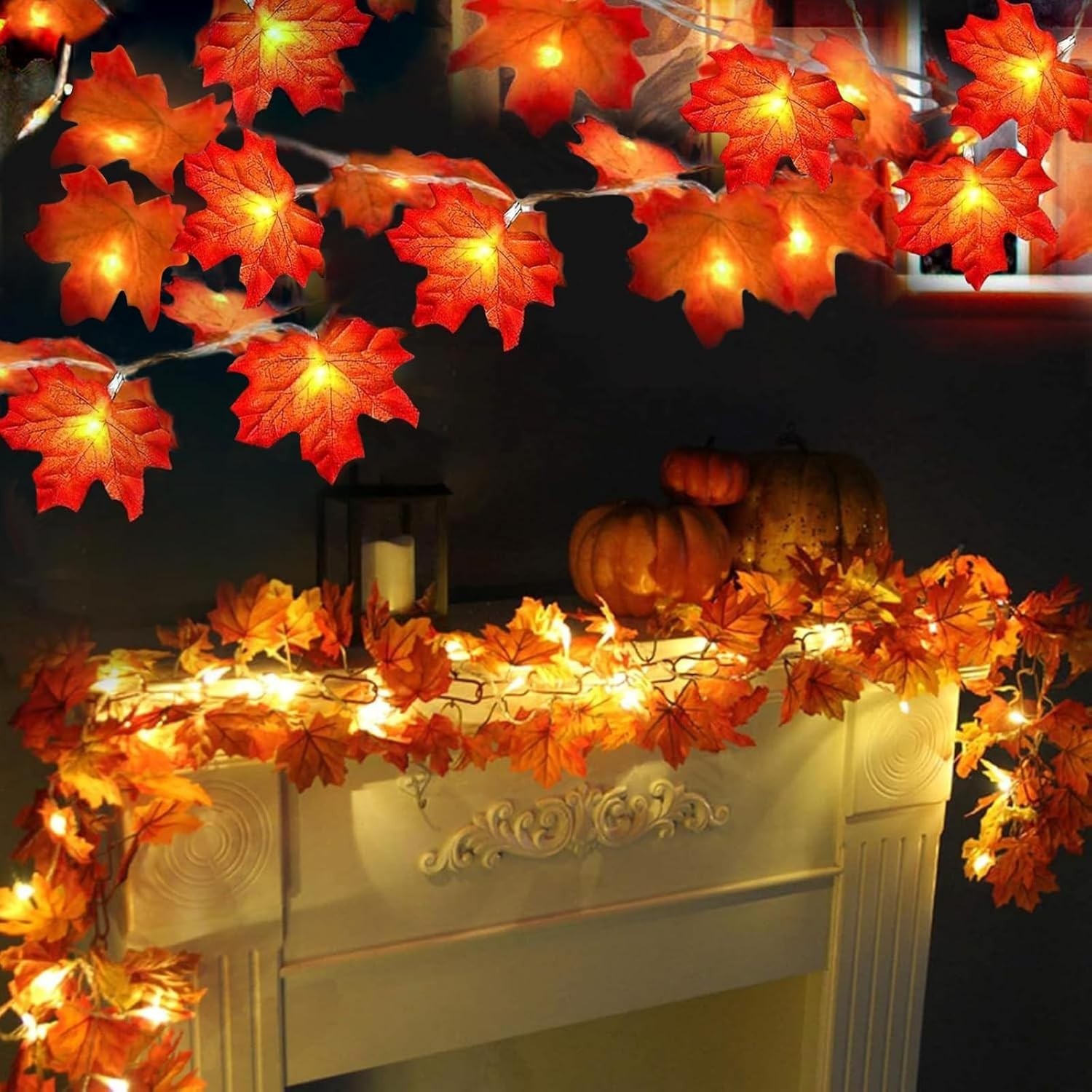 2 Pack Fall Decor Enlarged Maples Leafed Lights Total 20Ft 40LED Fall Decorat...