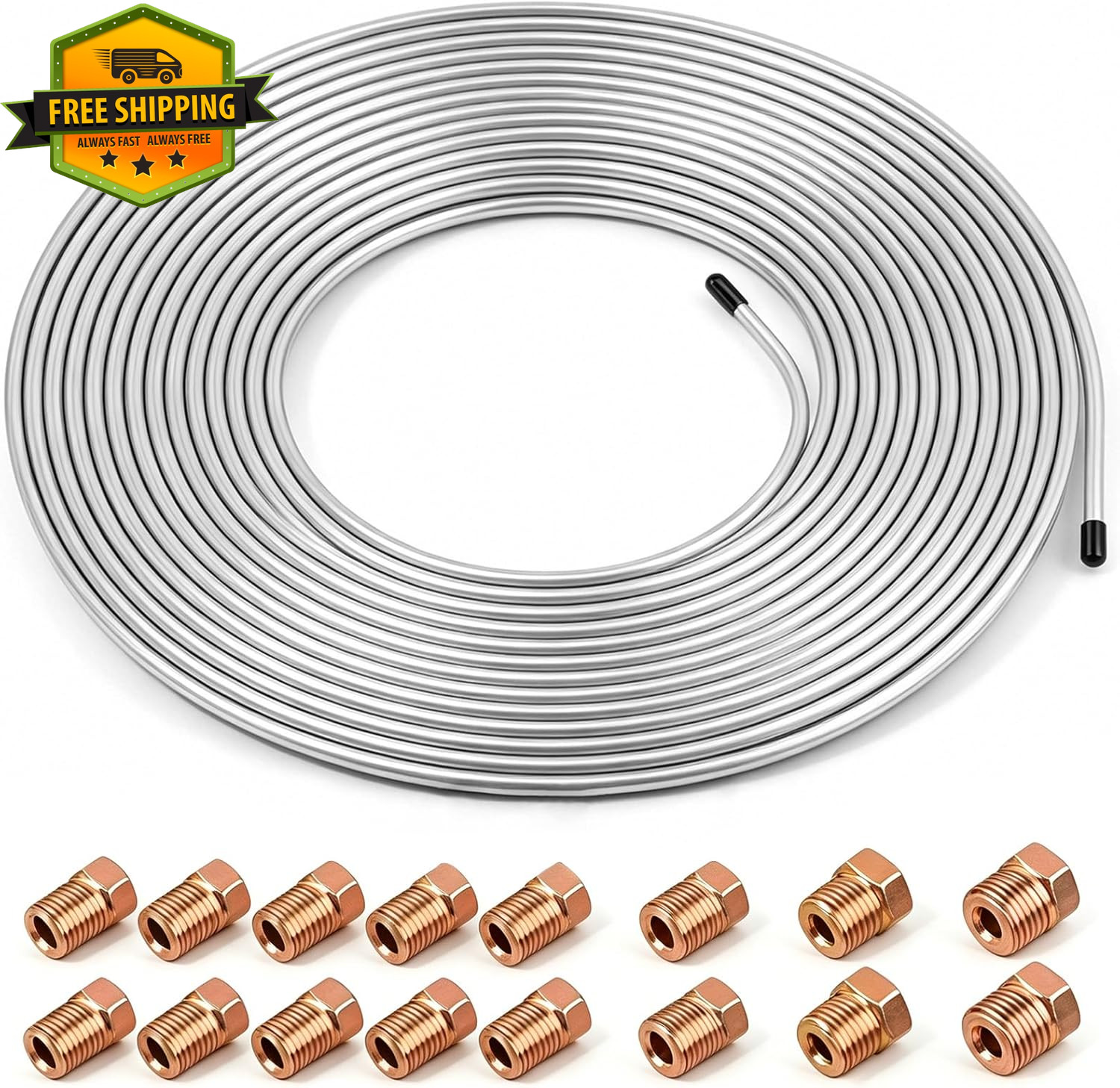 25Ft Zinc Coated Steel Brake Line Kit With Fittings For Truck SUV Trailer