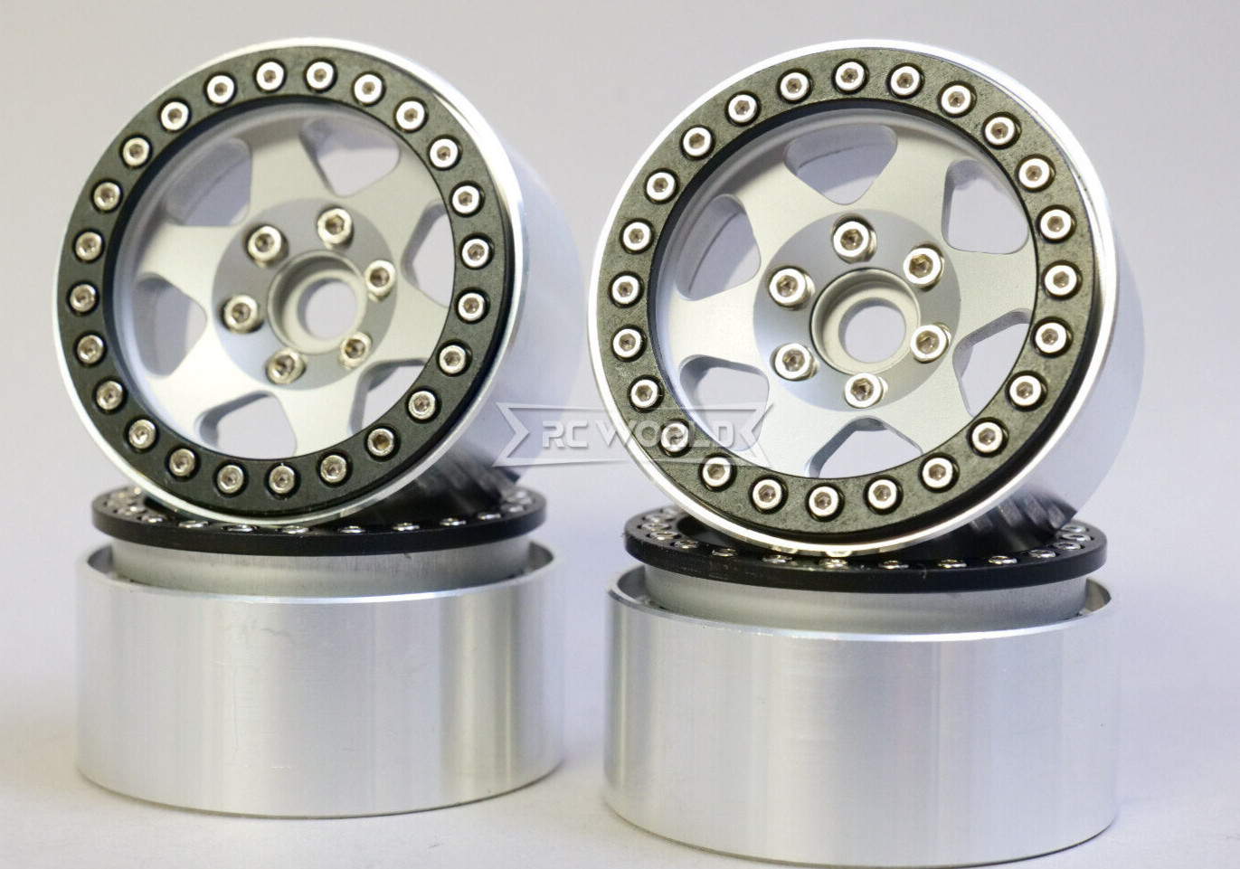 1/10 Scale Metal TRUCK WHEELS 1.9 Beadlock Rims 6 STAR -SILVER- 4pcs
