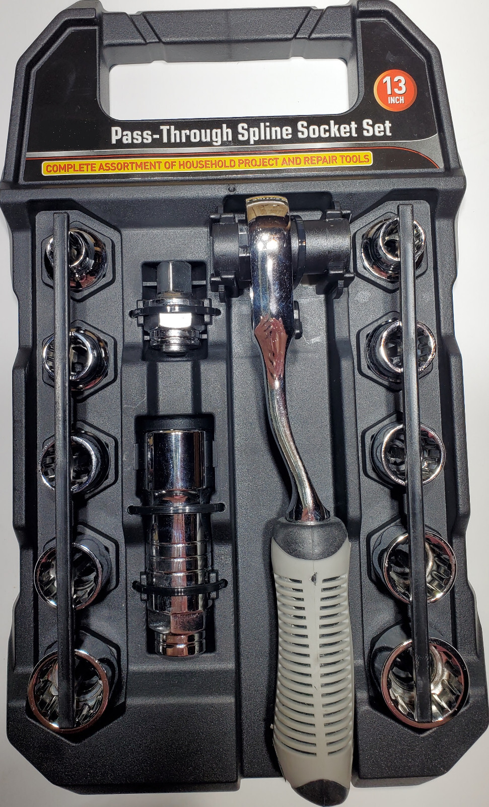 13pc Go Thru Spline Socket Ratchet Set SAE and METRIC 20 Sizes Hollow Center
