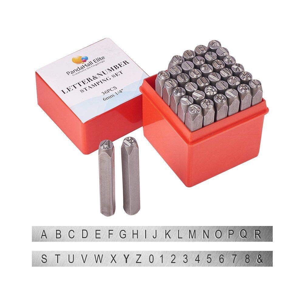 PH PandaHall 36 Pcs Letter and Number Metal Stamp Set, 1/4 inch 6mm Alphabet A-Z