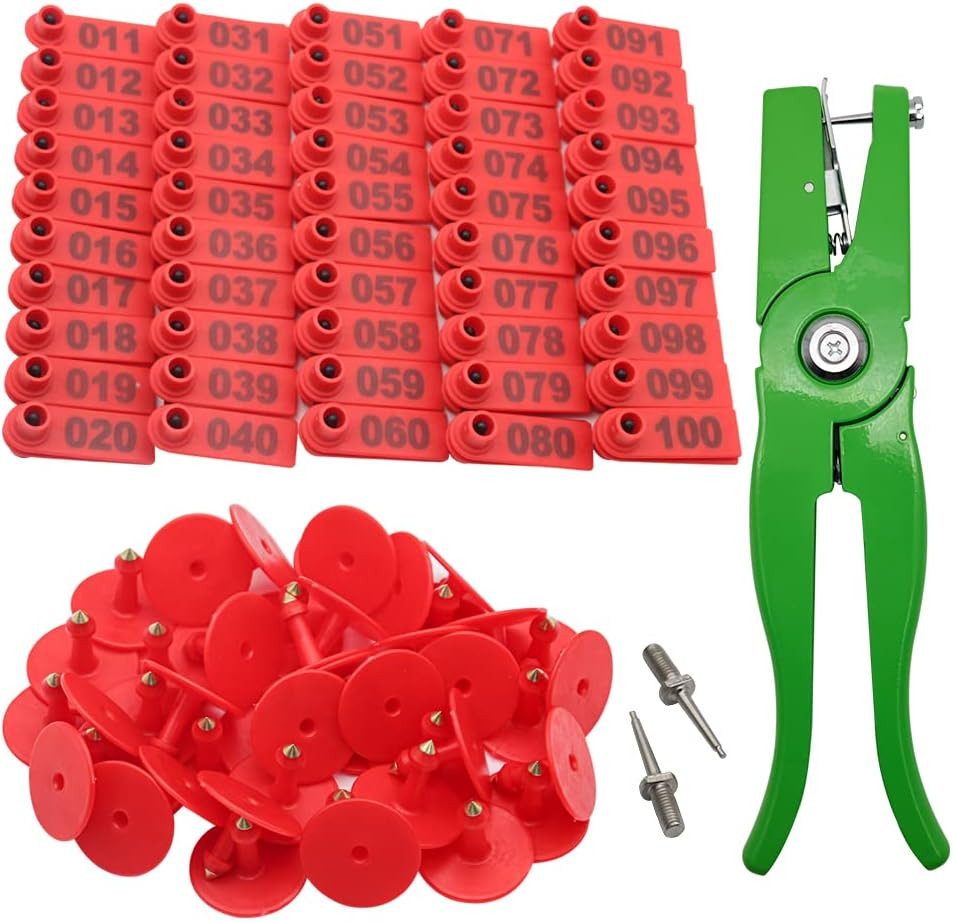 Sheep Ear Tag 001-100 Number Plastic Livestock Tags Goat with Punch Applicator P