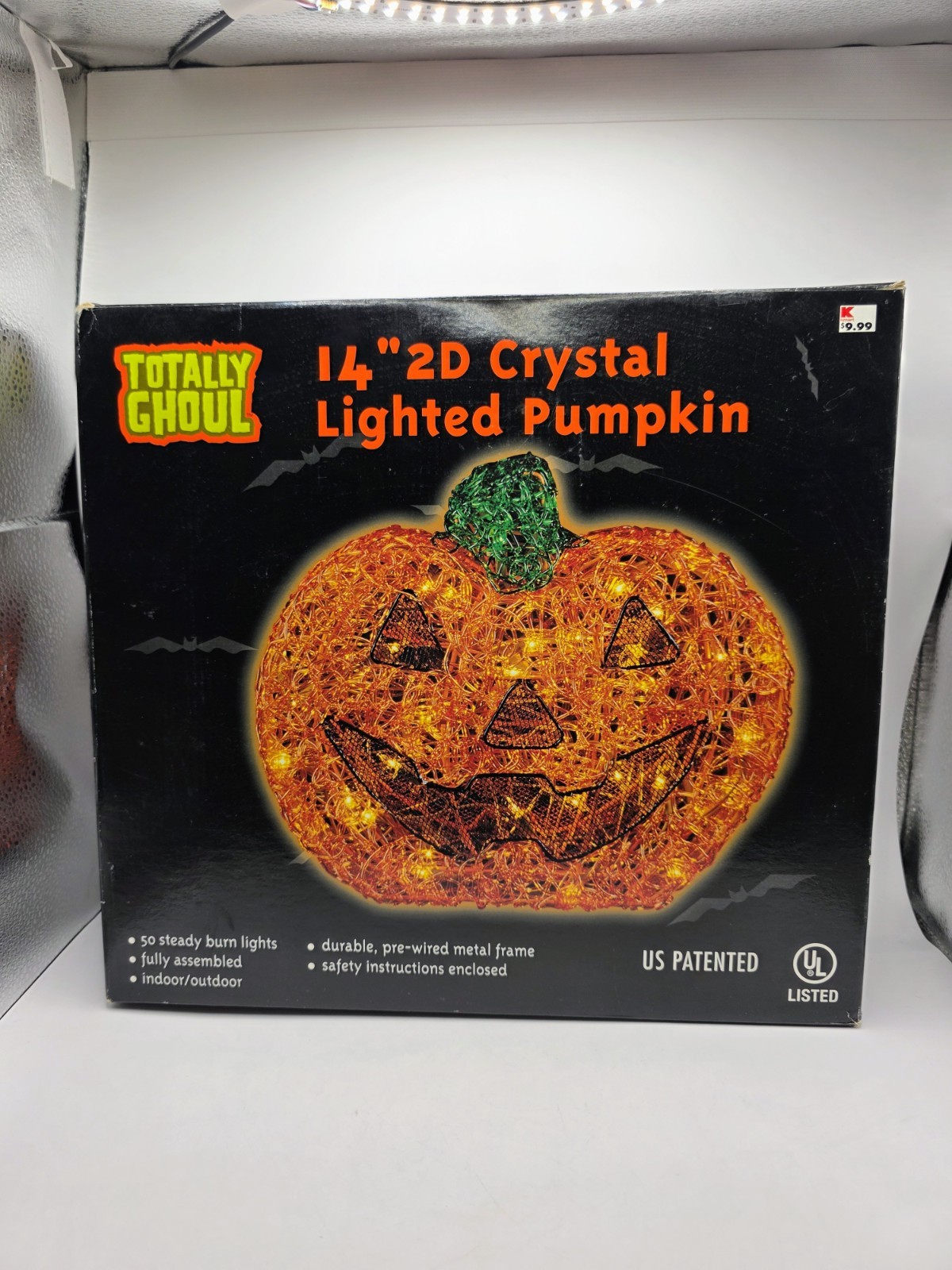 VTG Totally Ghoul 14" Crystal Lighted Pumpkin Spun Spaghetti Halloween Decor