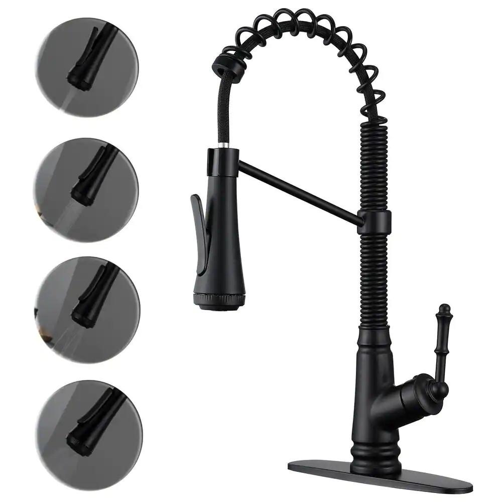 ​ELLO&ALLO EKF-BR-816 Pull Down Sprayer Kitchen Faucet/Deckplate Matte Black