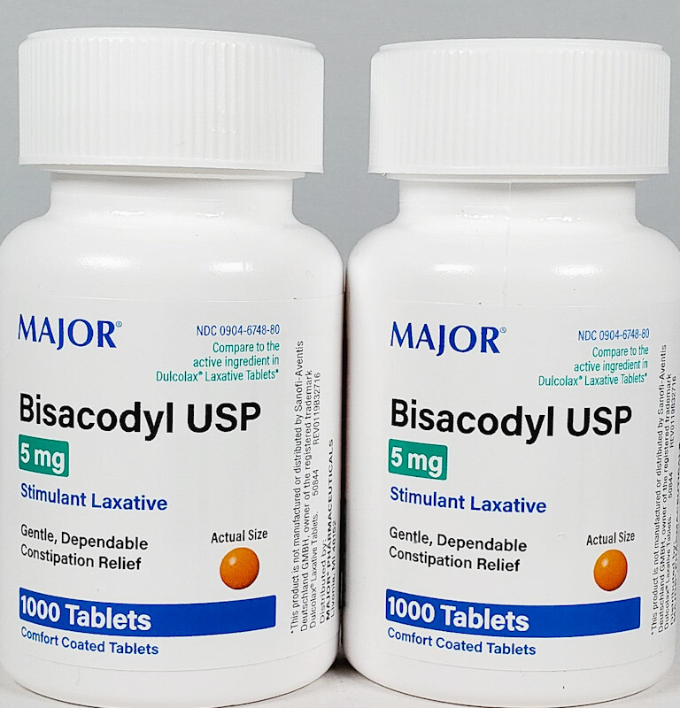 Major Bisacodyl 5 mg EC (Compare to Dulcolax) 1000ct -2 Pack -Exp Date 10-2028