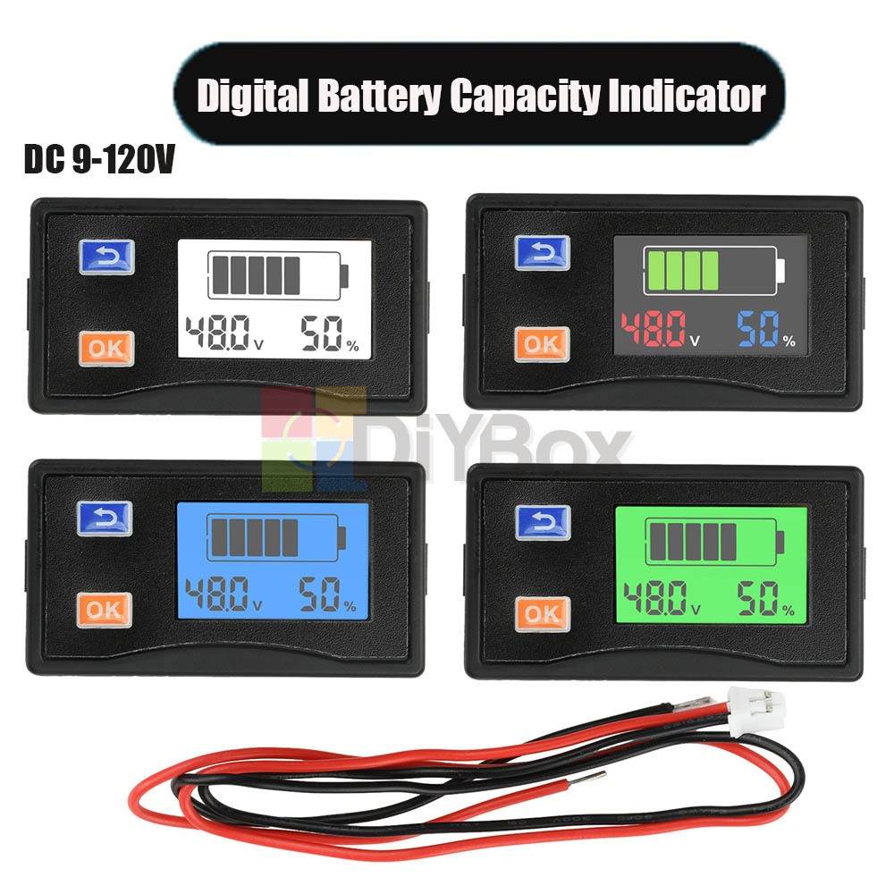 Digital Battery Capacity Indicator DC 9-120V Voltage Meter with Percentage