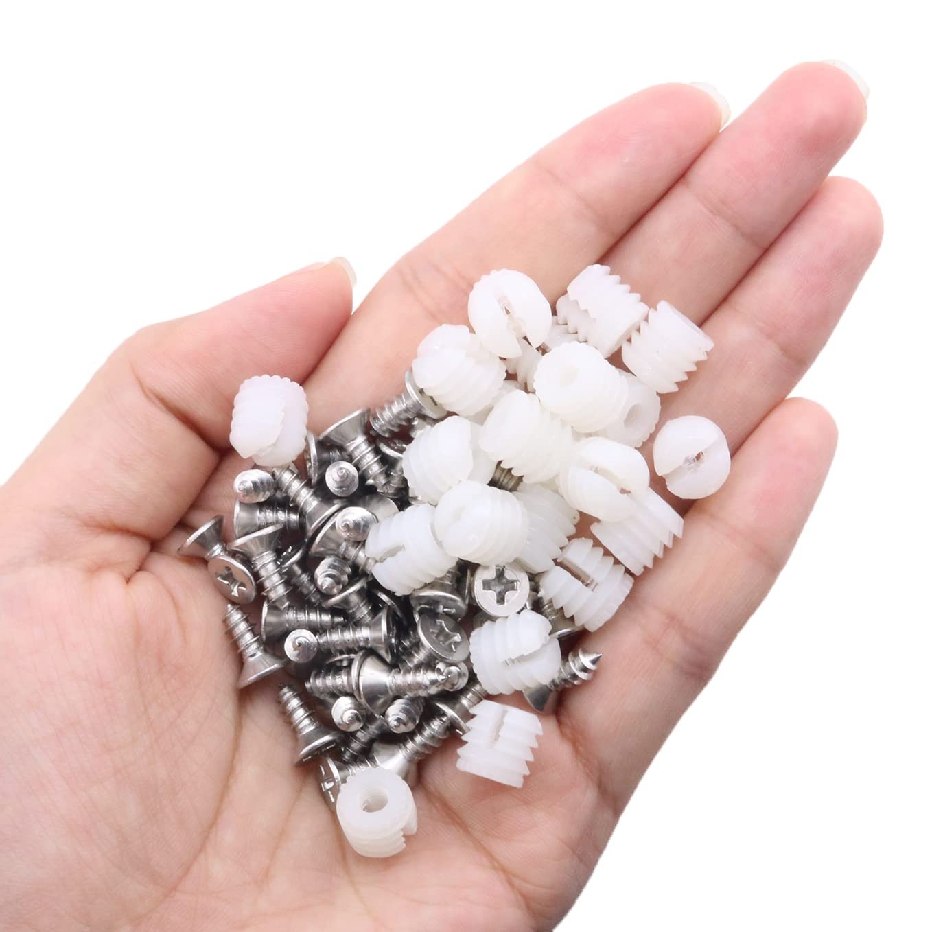 MEETOOT 100pcs Plastic Hinge Dowel Inserts Kit 4x10mm Toothed One Size, White