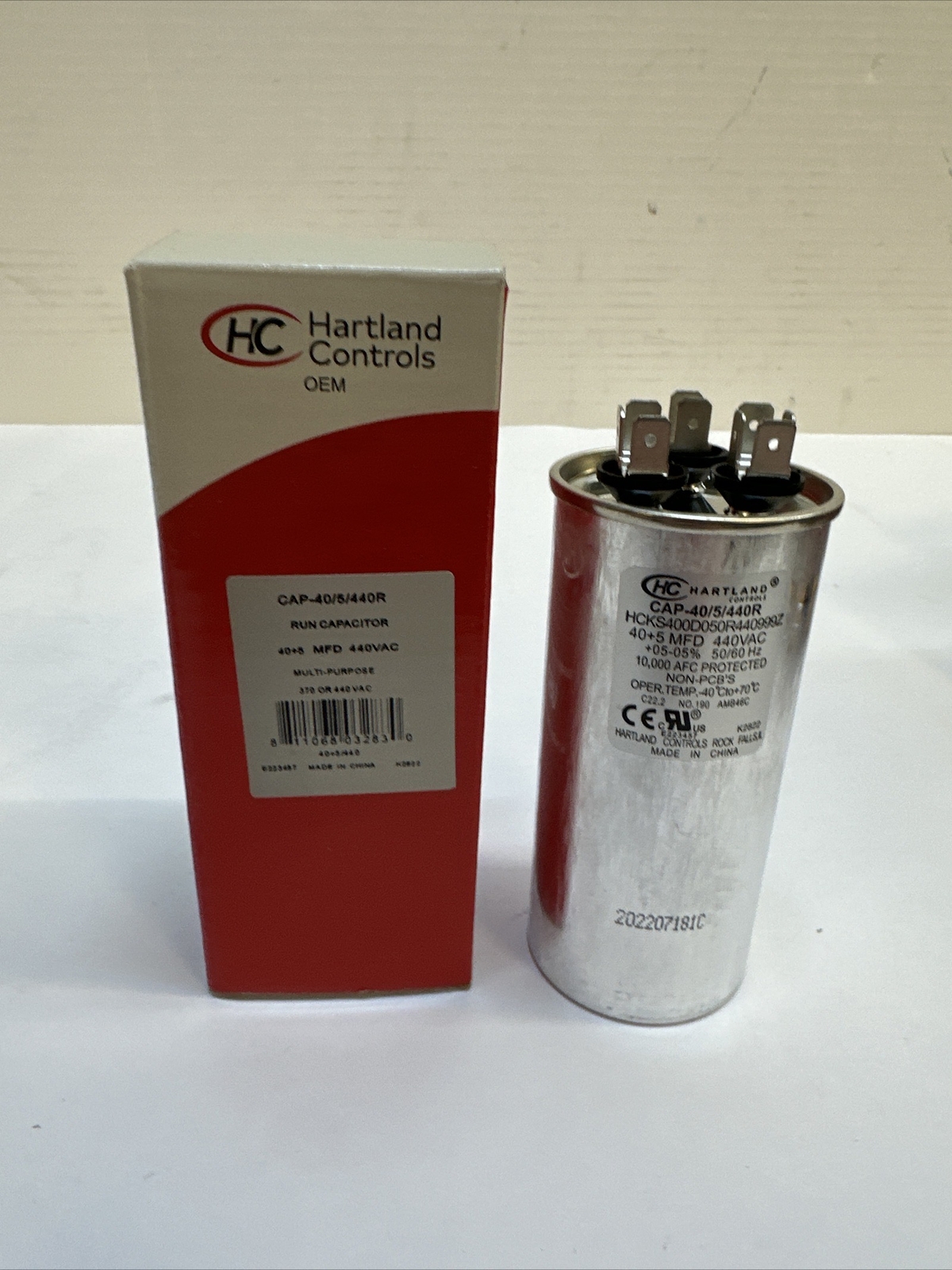 CAP-40/5/440R Hartland Controls 40/5Mfd 370/440V Rnd Run Cap OEM CAP-40/5/440R