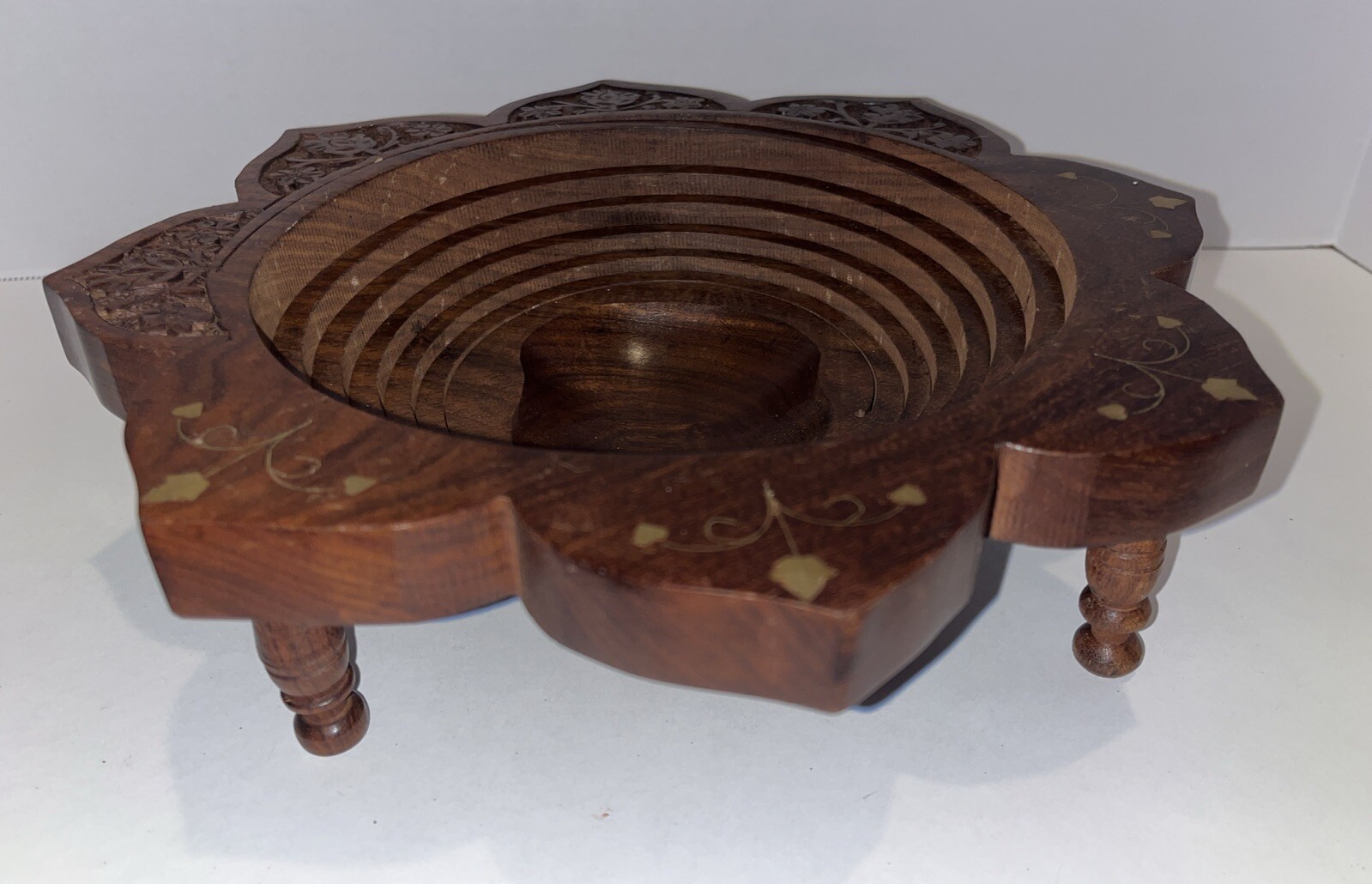 Handmade Decorative Wooden Collapsible basket With Inlay Design From India