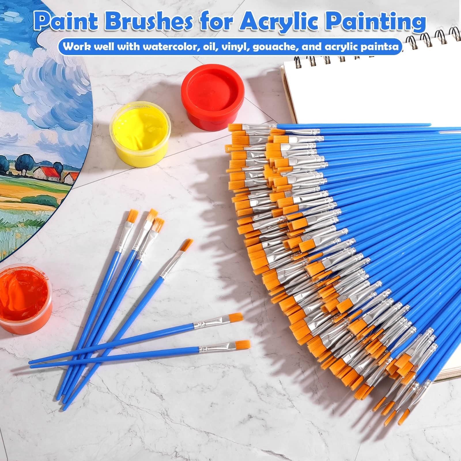 120 Pcs Flat Art Paint Brushes for Touch Up Crafts Detail Painting Face Body