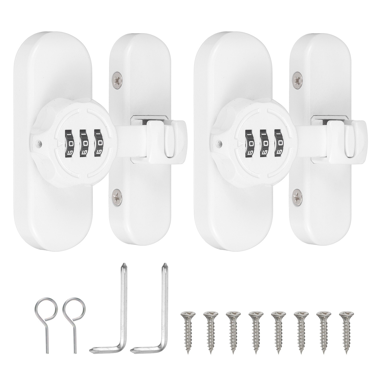 2Set 180/90 Degree Barn Door Lock Keyless Flip Latch Password Lock White
