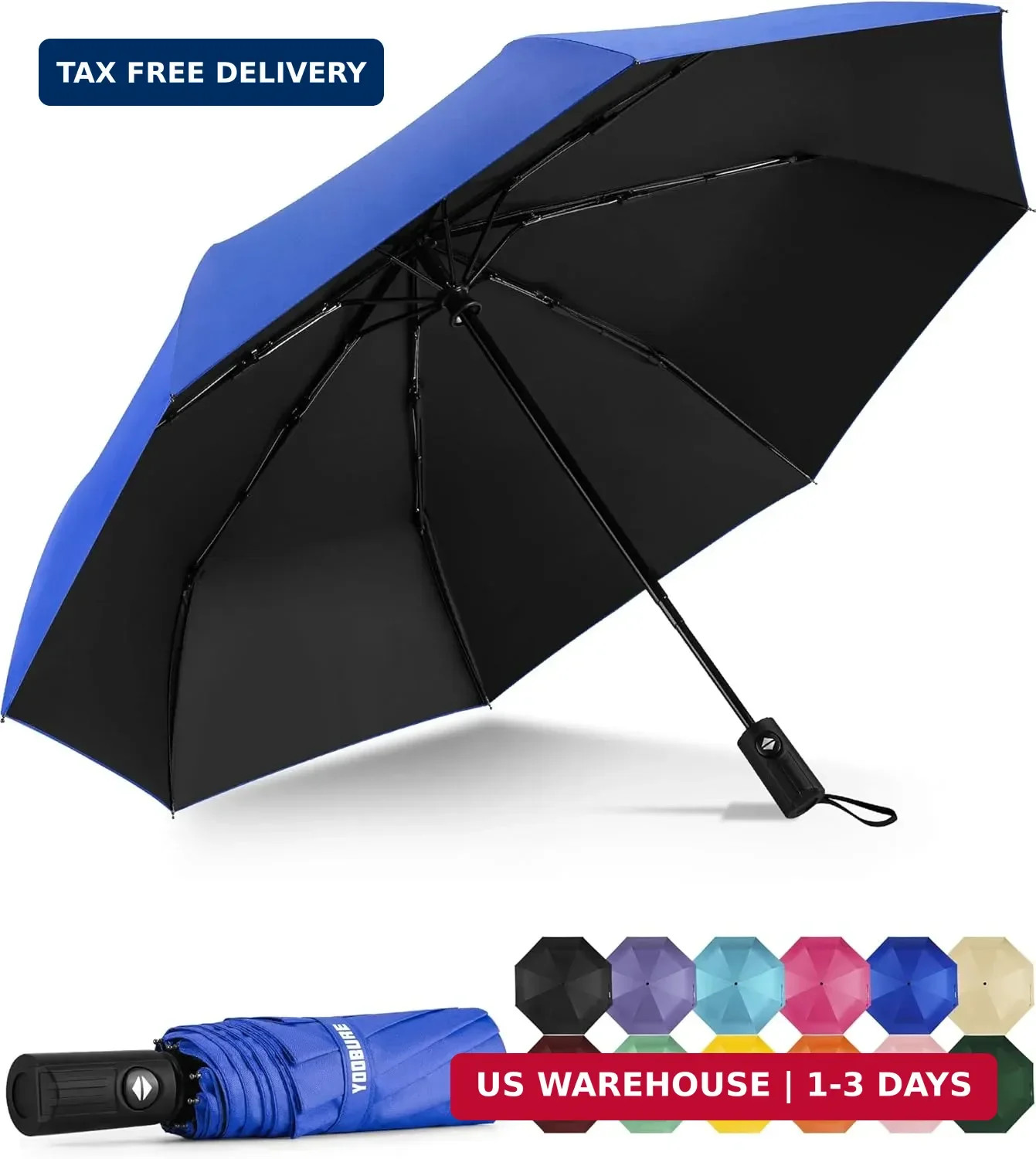 Windproof Auto Travel Umbrella Compact Folding UV Protection for Rain and Sun US