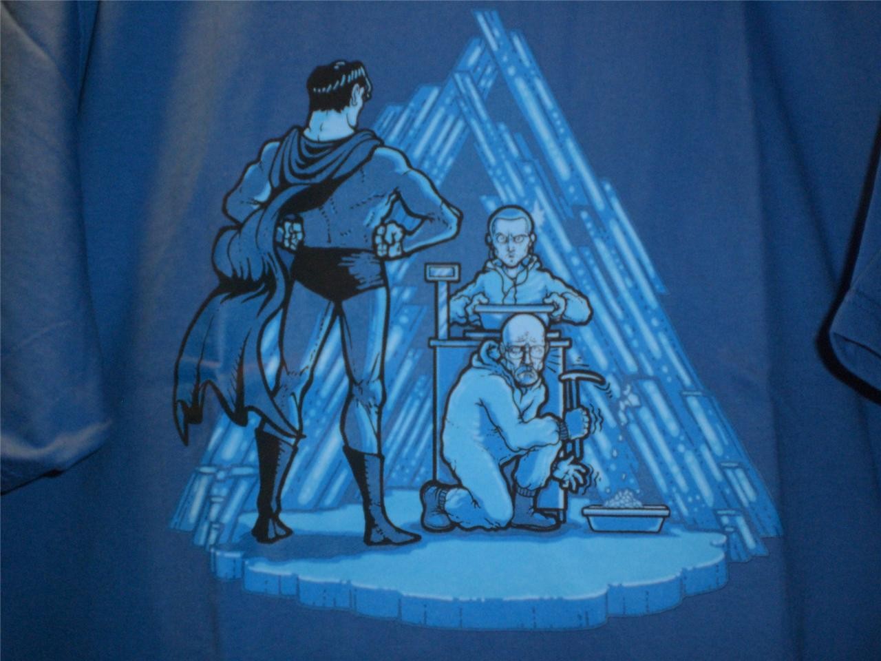 TeeFury Breaking Bad LARGE "Breaking Super Bad" Superman Mash Up BLUE