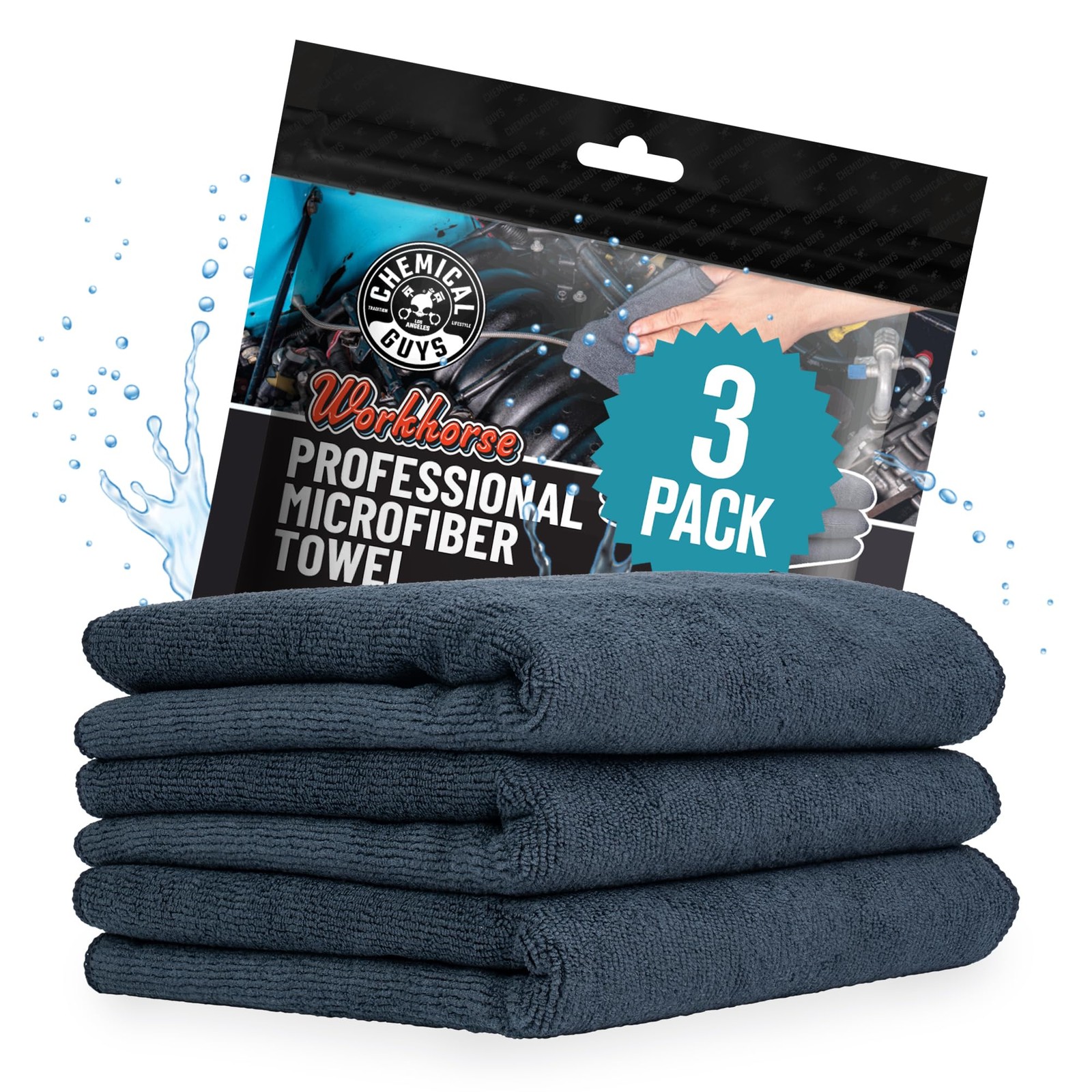 Chemical Guys Workhorse Professional Grade Microfiber Towels for Cars - Black...