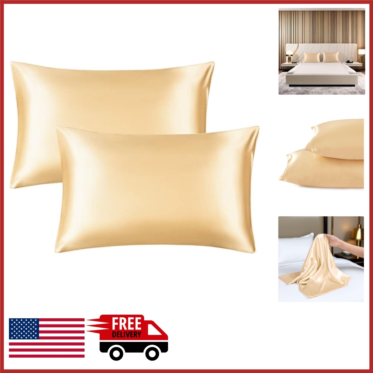 2 Pack Satin Toddler Pillowcases 14x20 Inches with Zipper Closure Champagne