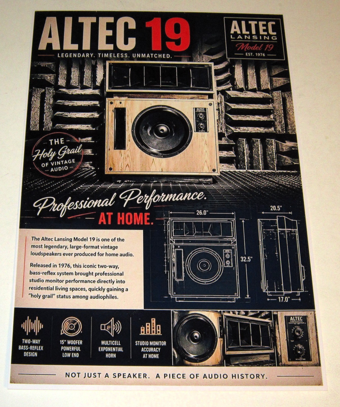 Altec Lansing Model 19 Home Studio Legend Speaker 1976 Poster 19" x 13" Horn