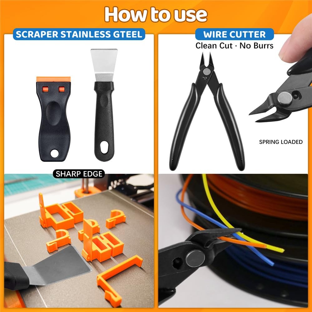 50pcs 3D Printer Tool Kit FDM SLA Nozzle Cleaning Scraper Deburring Files Case