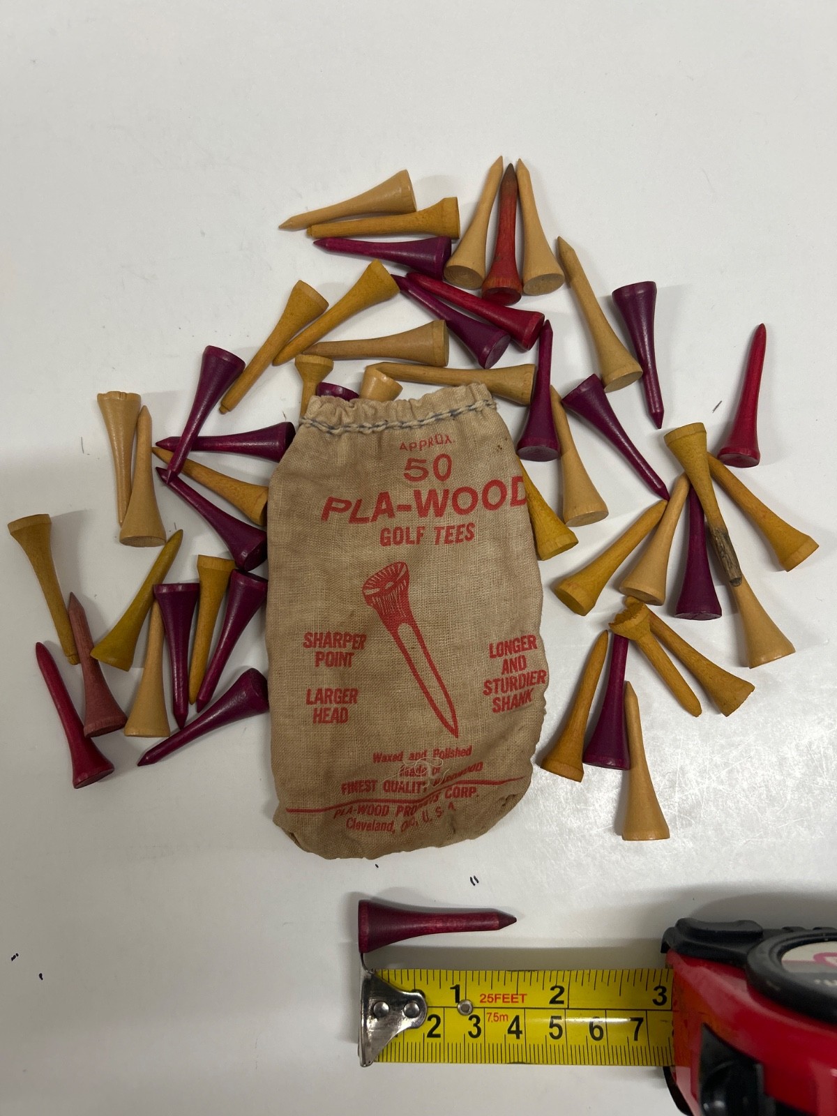 Vintage Bag of 50 Golf Tees in linen 1.5 inches long Pla-wood brand