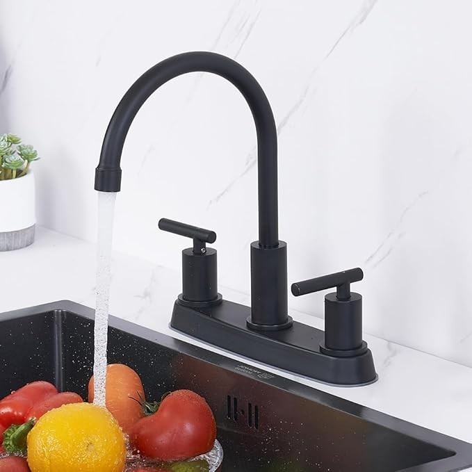 4" Center Kitchen Sink Faucet High Arc Swivel 3 Hole 2 Handle RV Bar Mixer Tap
