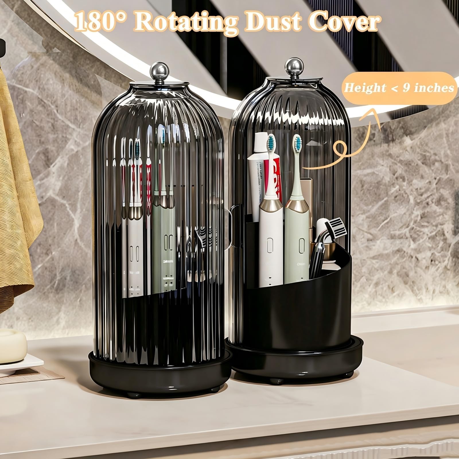 Drainable Toothbrush Toothpaste Holders with Cover, Gray Black | Drainage Hol...