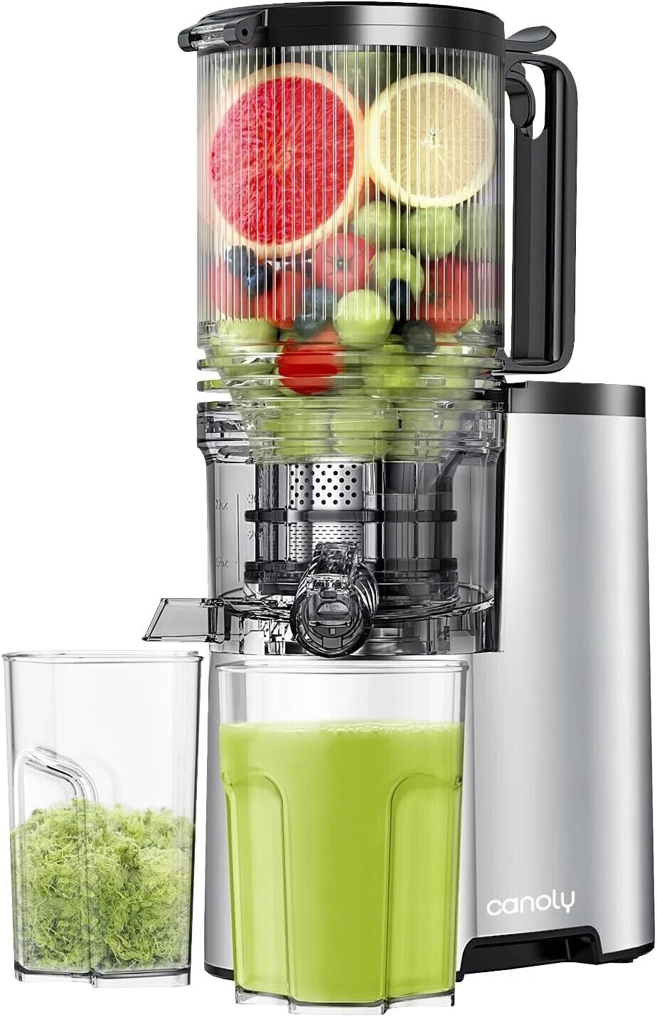 Canoly Cold Press Masticating Juicer JE-75B Extra Large 5.4" Feed 350W Easy Clea